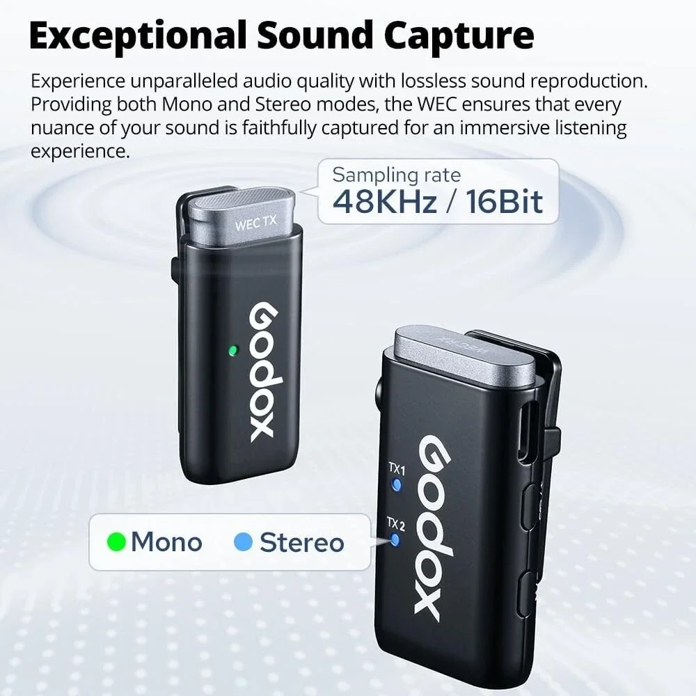 GODOX 2.4GHz Wireless Microphone System Kit2‎ w/ Noise Cancel & 200m Range